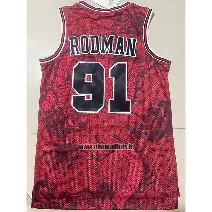 Maillot Chicago Bulls Dennis Rodman NO 91 Asian Heritage Throwback 1997-98 Rouge